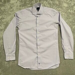 David Donahue Dress Shirt Mens 15.5 34/35 Purple Trim Long Sleeve Button Up
